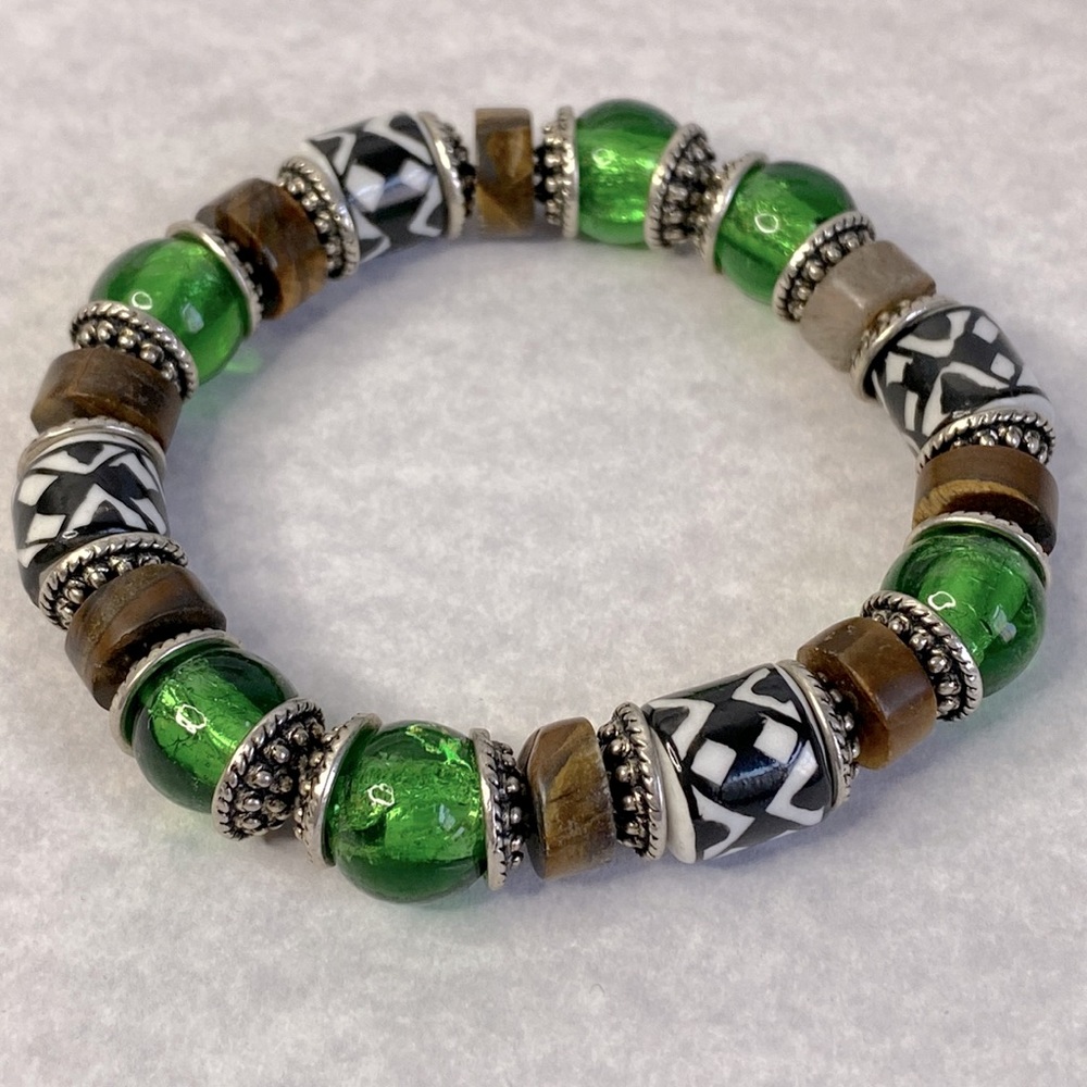 Tigers eye tribal foil glass beaded bracelet unisex